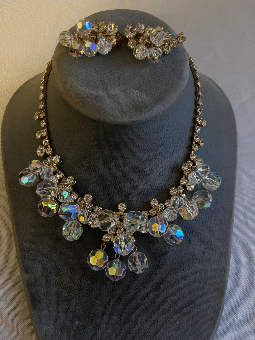 Juliana  Crystal Drop Necklace & Matching Earrings - Clear Iridescent
